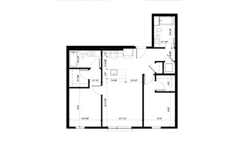 Floor plan for 2 beds, 2 baths, 951 sqft